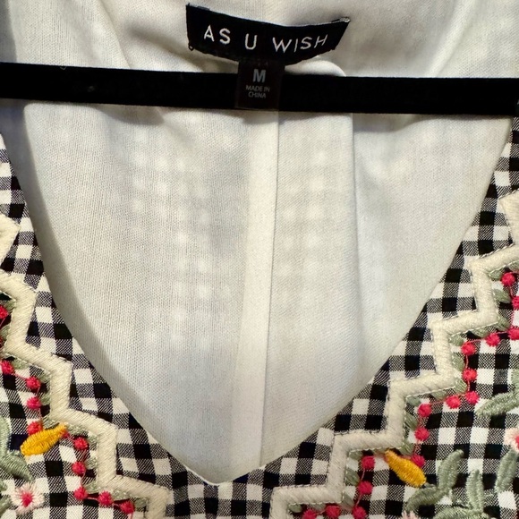 Black and White Gingham Dress with Floral Embroidery - Picture 2 of 5